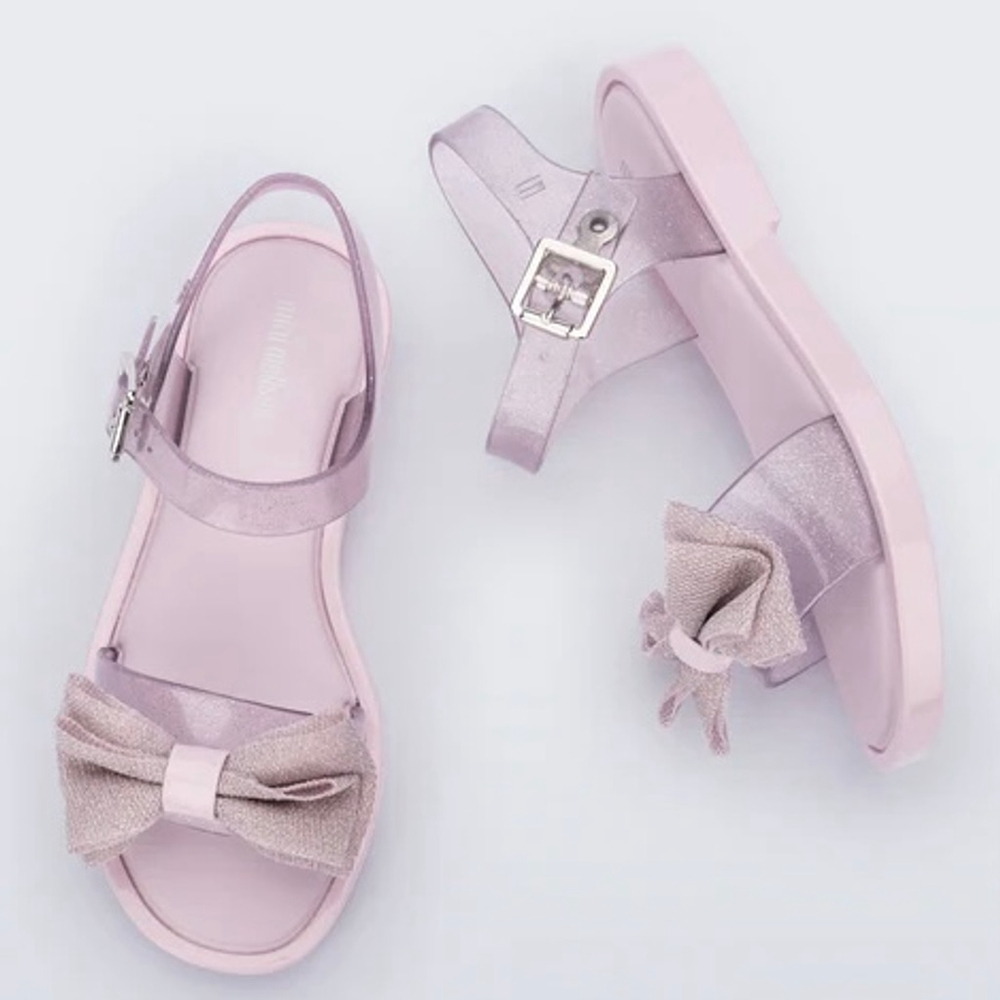 Mini Melissa Mar Glitter Bow Sandals Pink Girls Size 4 NWOT